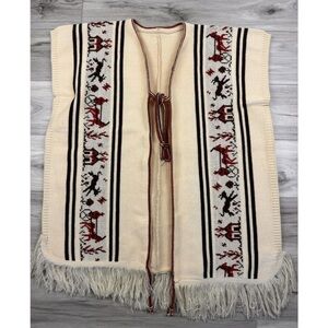 70's Vtg Native American Cowichan‎ Poncho Vest Shawl Sweater Serape